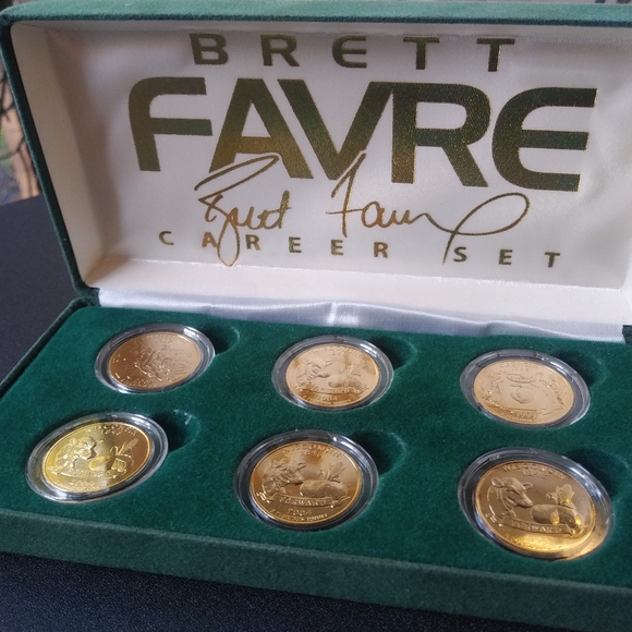 RARE: Brett Favre: US Statehood Quarter Set, Gold Plated Quarters, 7 Coins - Picture 14 of 16